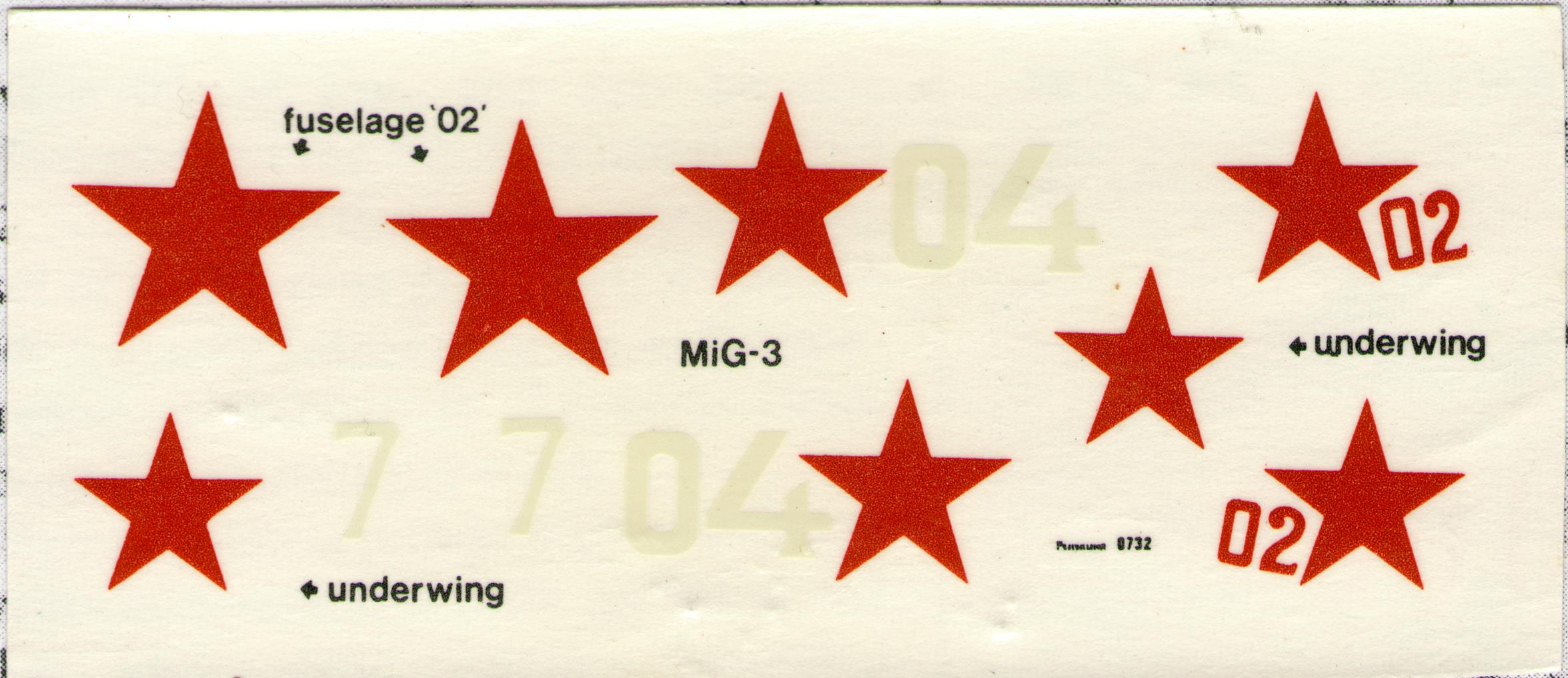 Red Star RS101 Mikoyan and Gurevich MiG-3, Red Star Model Kits Ltd, 1984 декаль